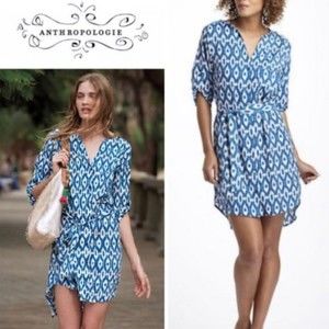 MAEVE Anthropologie Blue and White Aztec Shirt Dress, Size Small